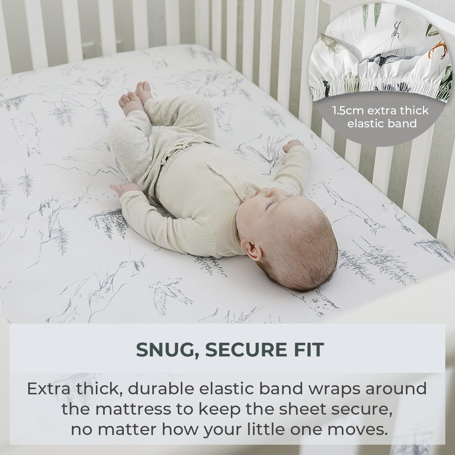 FIVANGIN 2er-Pack Premium-Spannbettlaken für Babybett-Matratze – ultraweiches Baumwollmischgewebe, sicher und anschmiegsam, und stilvolles Woodland-Kinderbettlaken (Entdecken Sie)