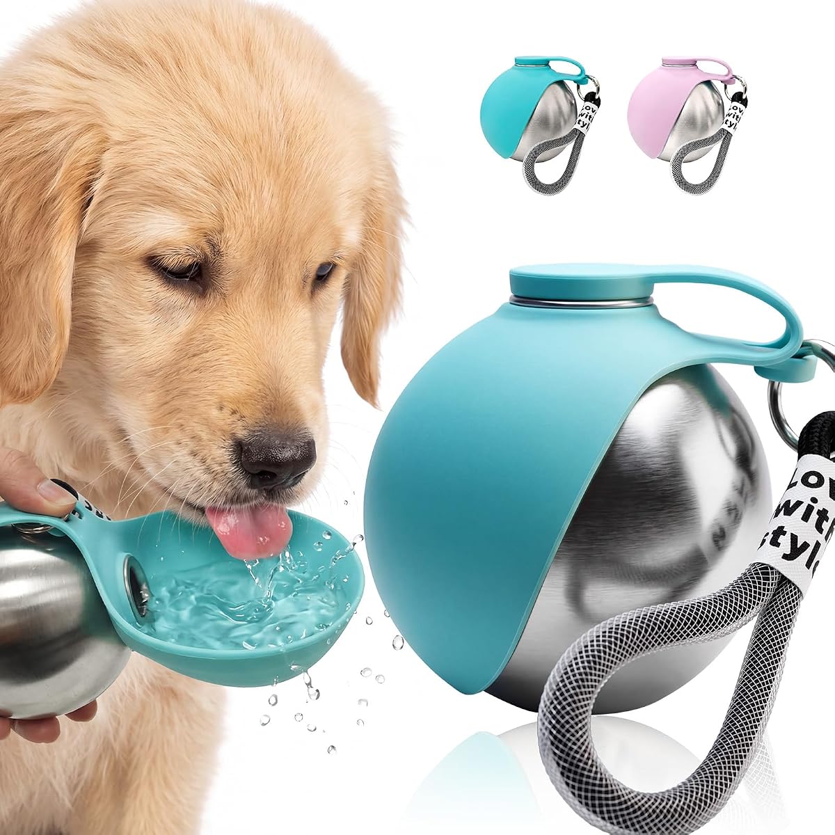 Botella de agua portátil para perros con tazón, botella de agua de viaje para perros de acero inoxidable a prueba de fugas de 10 oz, dispensador de agua para mascotas sin BPA para perros pequeños y medianos, caminar, senderismo y viajes al aire libre