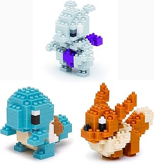 Nanoblock - 3 Sets Bundle - Squirtle (Zenigame), Mewtwo and Eevee (Eievui) - Adjustable Pokemon Characters (Japan Import)