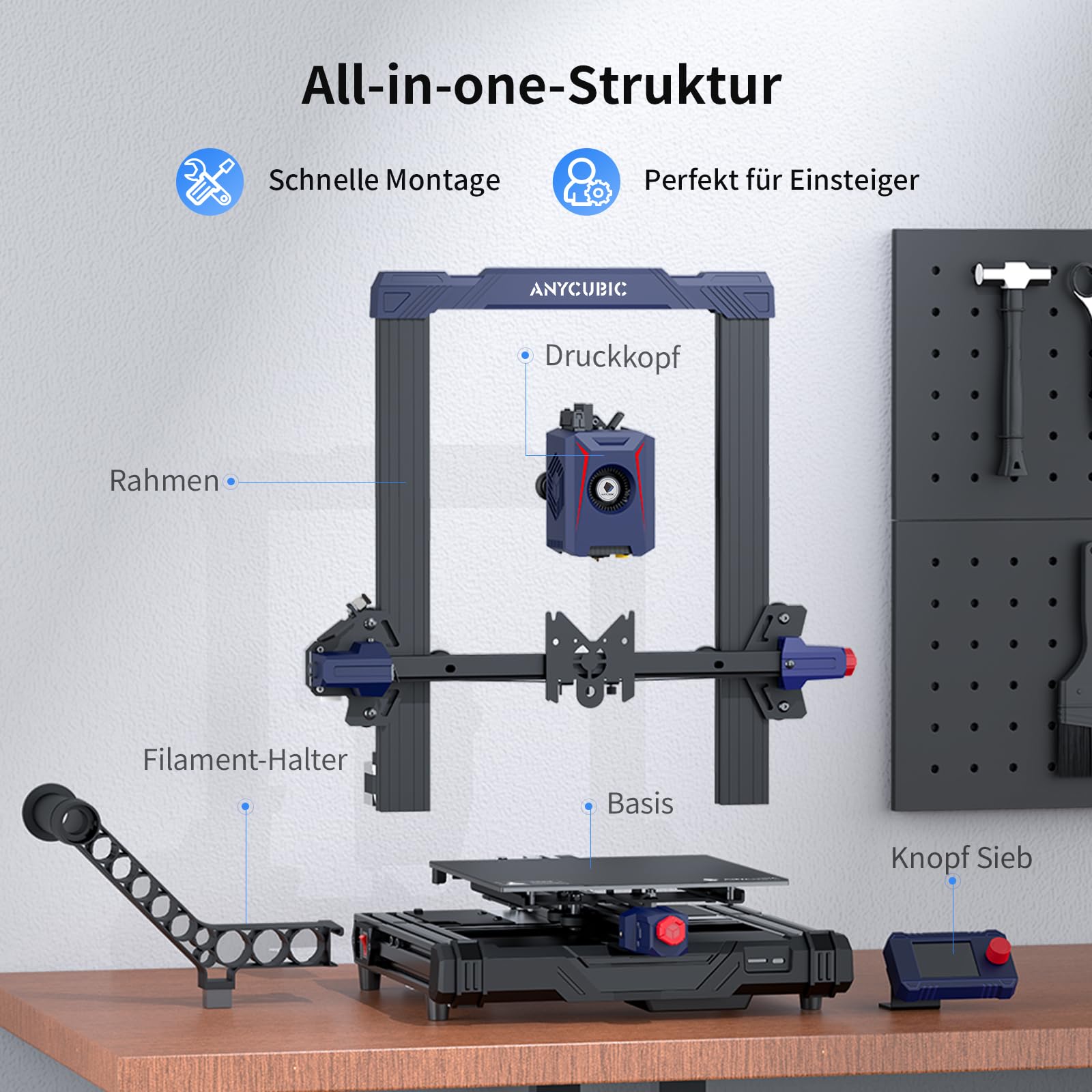 Anycubic Kobra 2 Neo 3D-Drucker, 5-mal Schneller Hochgeschwindigkeits mit 250mm/s, 3D-Printer mit LeviQ 2.0 Auto-Leveling, Neuer Extruder und Kühlungssystem, Druckgröße 220x220x250mm