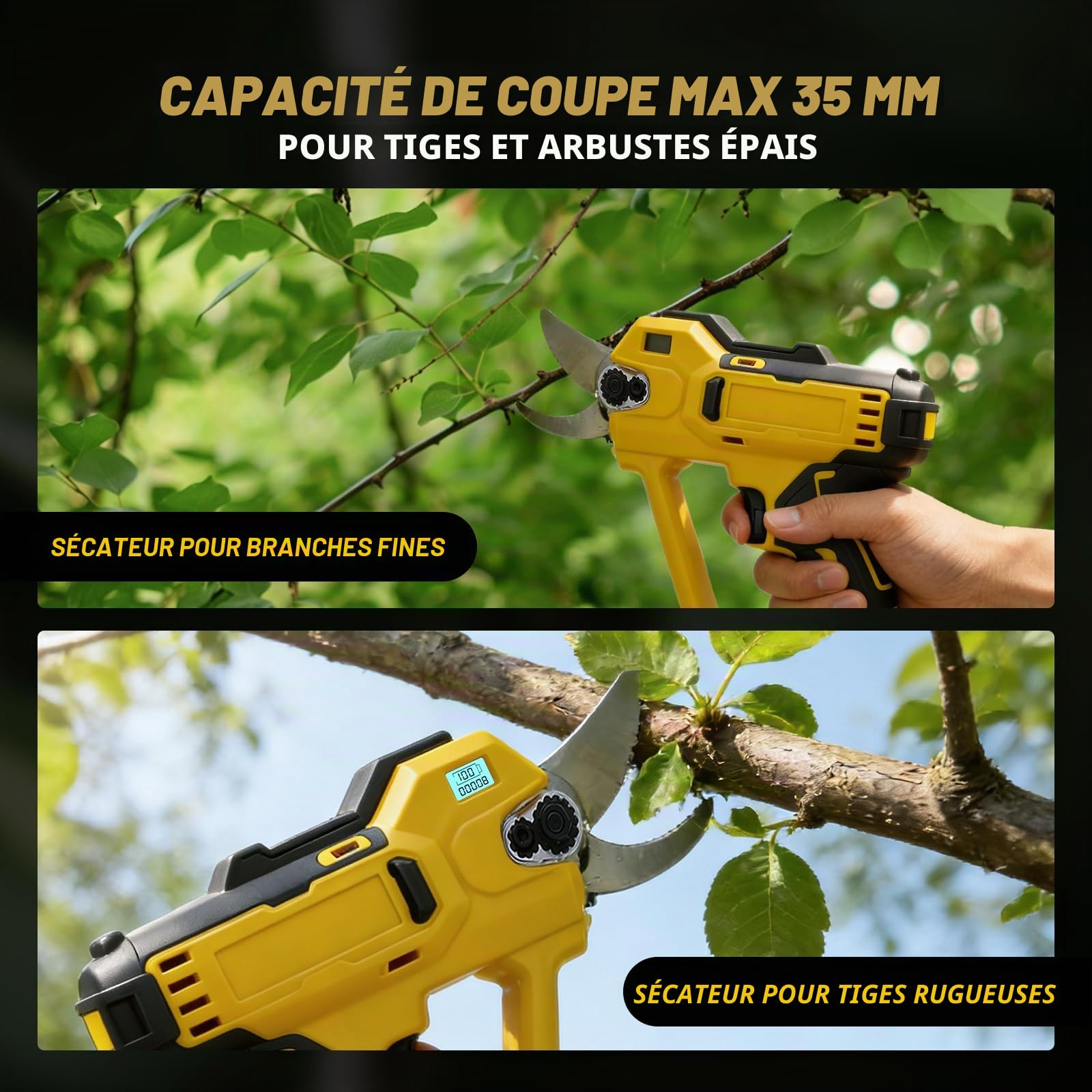 Sécateur électrique sans fil compatible avec batterie Dewalt 18 V (sans batterie), 600 W, max 35 mm, sécateur de jardin pour jardin, vigne