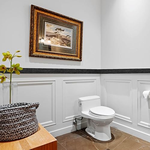 Nirvany Papel tapiz de grano de madera negro de 13 yardas, borde extraíble, PVC, impermeable, para despegar y pegar, marco de espejo de baño,