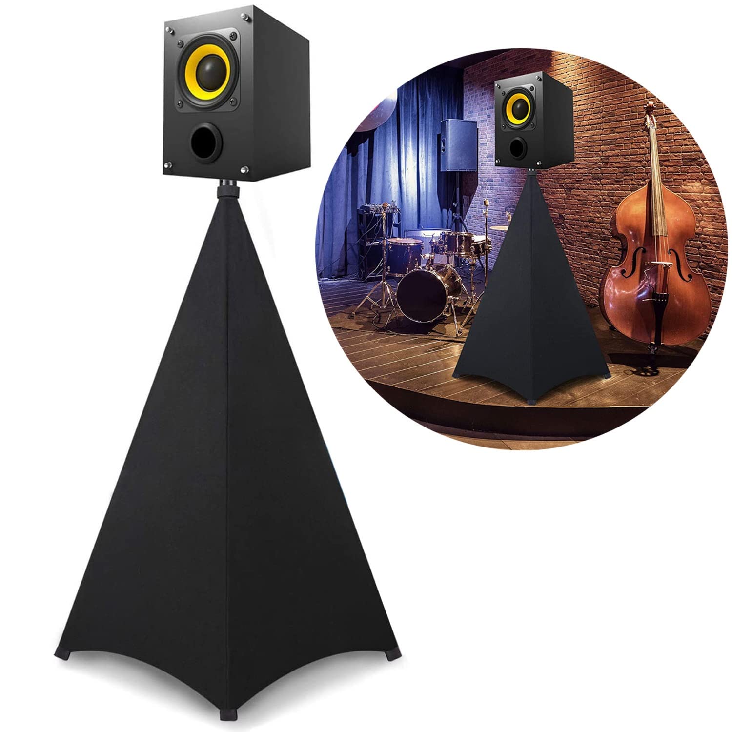 WANGCL Funda para soporte de altavoz, trípode y falda de DJ, cubierta de 360 grados para iluminación de altavoces con bolsa de almacenamiento (negro, 1 unidad)