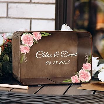 Wooden Wedding Card Box with Slot & Lid - Personalized Rustic Wooden Card Box, Money Post Gift for Wedding Graduation Birthday Anniversary Baby Shower