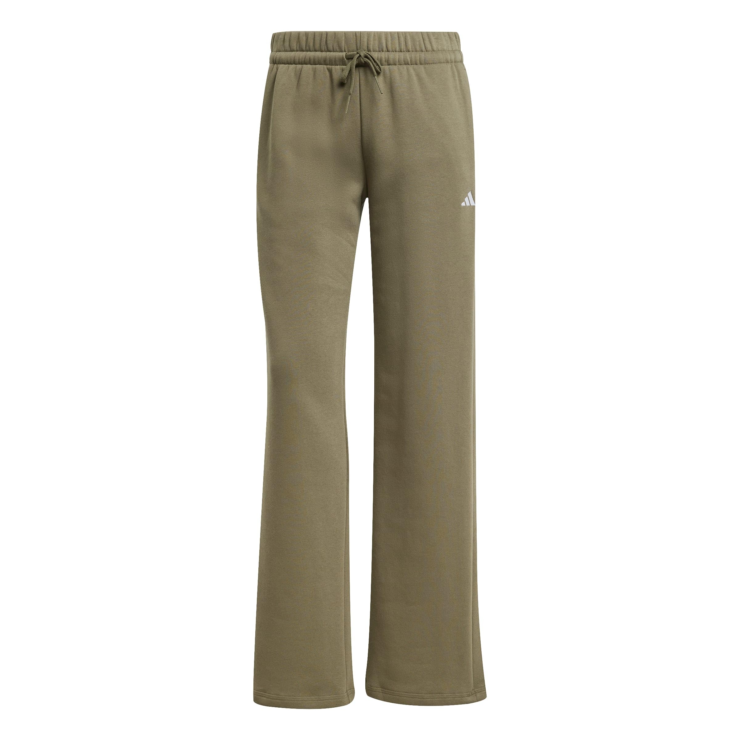 adidas Women's Essentials Small Logo Feel Cozy Open Hem Pants, Olive strata/White, XL