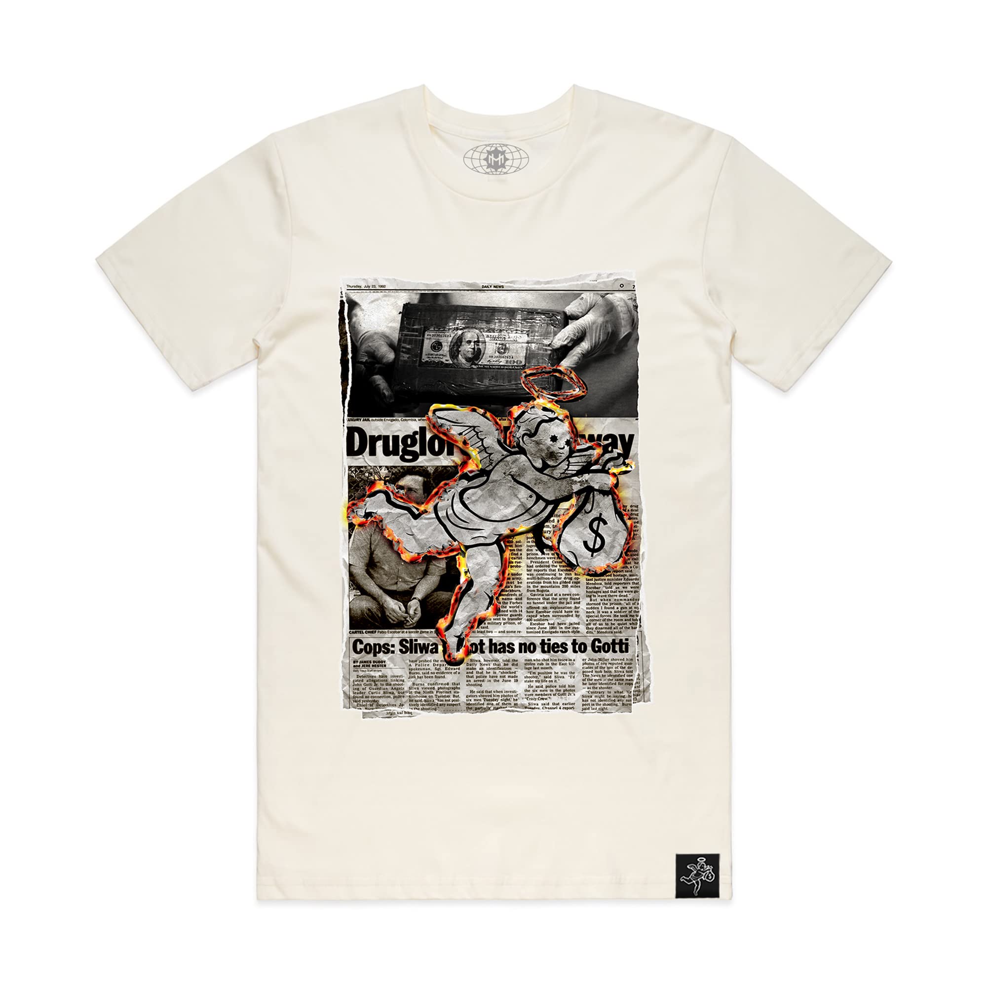 HastamuerteGraphic Tees for Men - Newspaper Burning Angel Tee Cotton Mens Graphic T-Shirts