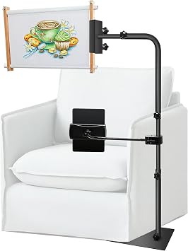 Work Stand Fit For Lowery with Side Clamp, 360 Adjustable Cross Stitch Stand with Phone/ Tablet Holder, Height Adjustable Fits Scroll Rods up to 20"" Wide. Fit for Art Craft Sewing Projects