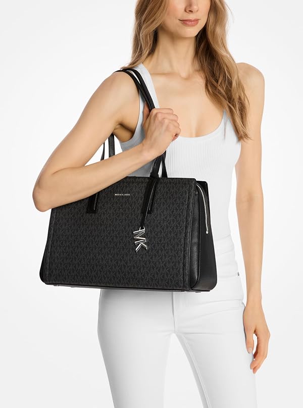 Michael Kors Laila Medium Tote Bag, Silver-Tone Hardware/Tonal MK Signature Coated Twill/Black by Michael Kors - Image 2