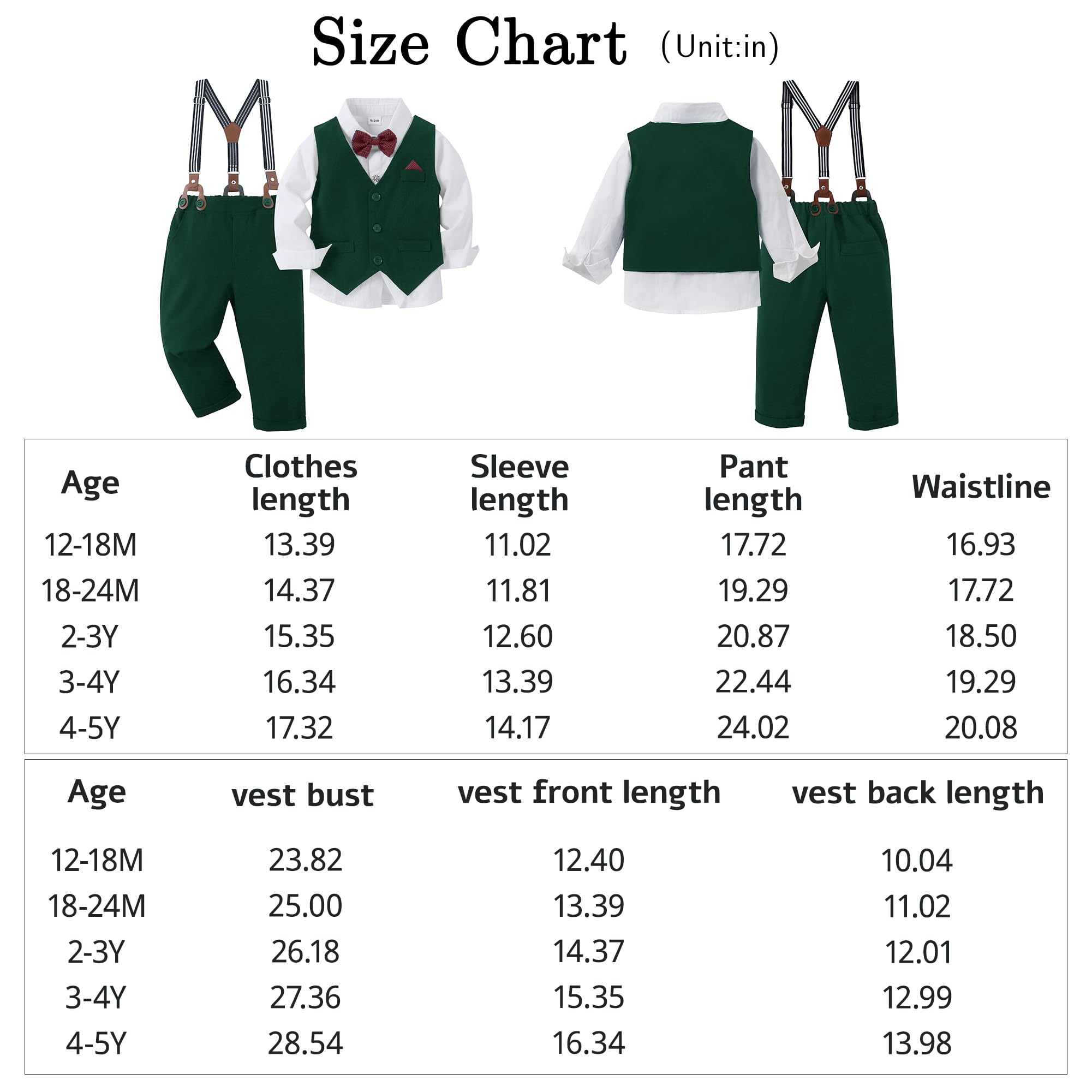 CARETOO Conjunto formal de 5 piezas de ropa para bebé niño pequeño, vestido de boda, camisa, chaleco, pajarita, pantalones con tirantes, 12M-5T