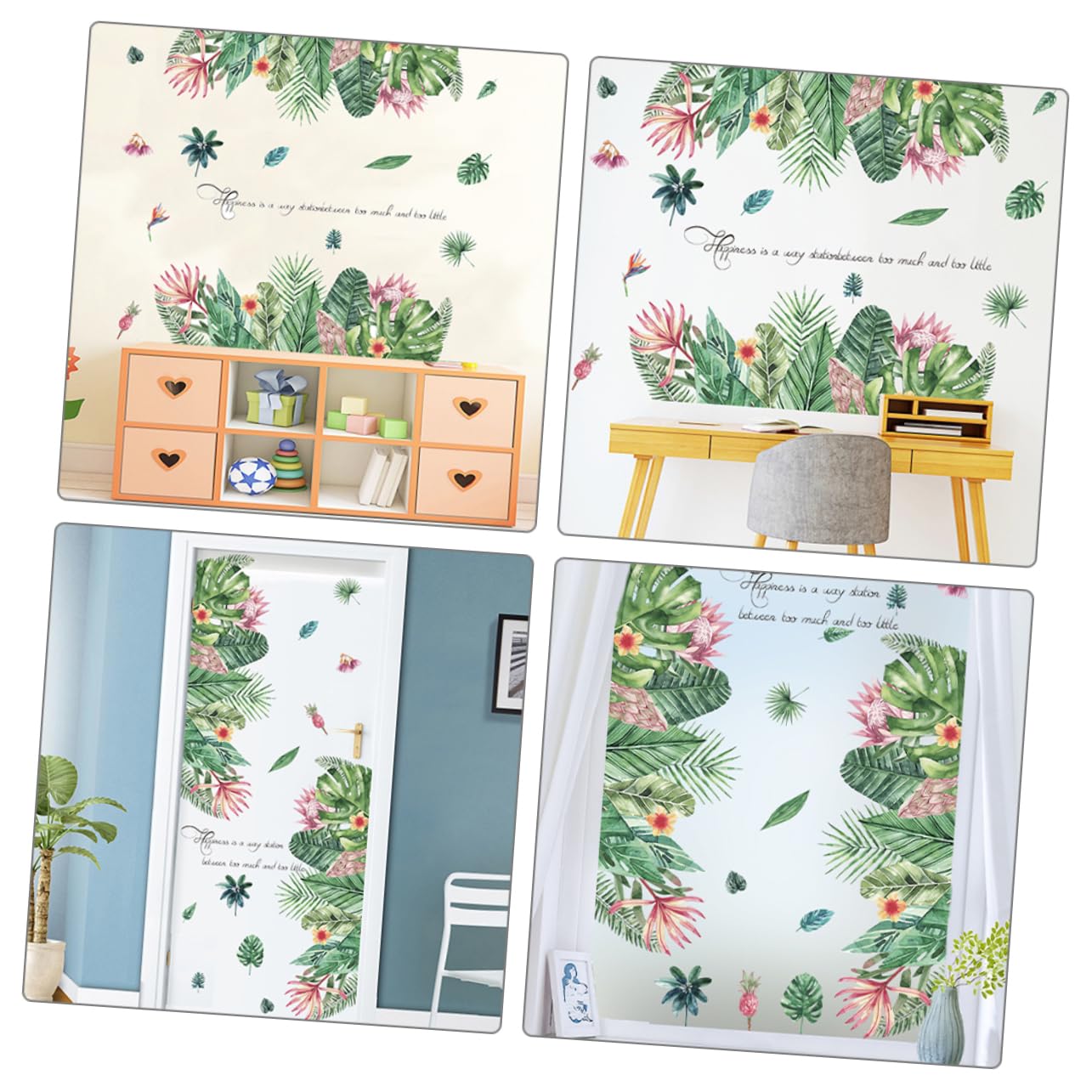 SOIMISS 4stücke Flower Wall Stickers Selbstklebende Wandtattoos Mit Tropischen Blättern Für Schlafzimmer Und Leicht Anzubringen Abnehmbar Dekorative Blumenaufkleber