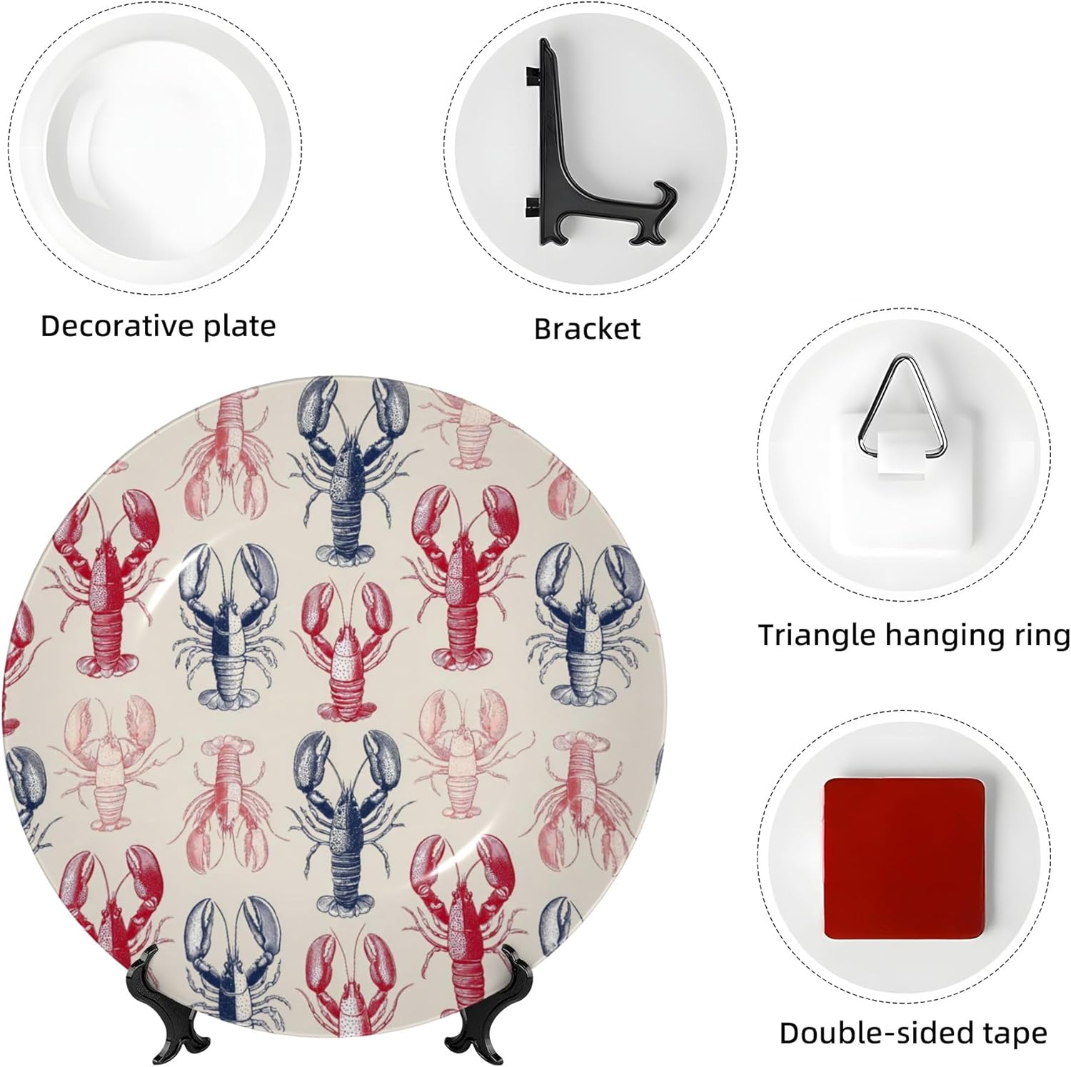 Decorative Plate Ceramic Plate for Wall Hanging 10in Accent Plate for Office Living Room Hallway Table Decor - Cartoon Lobster 3