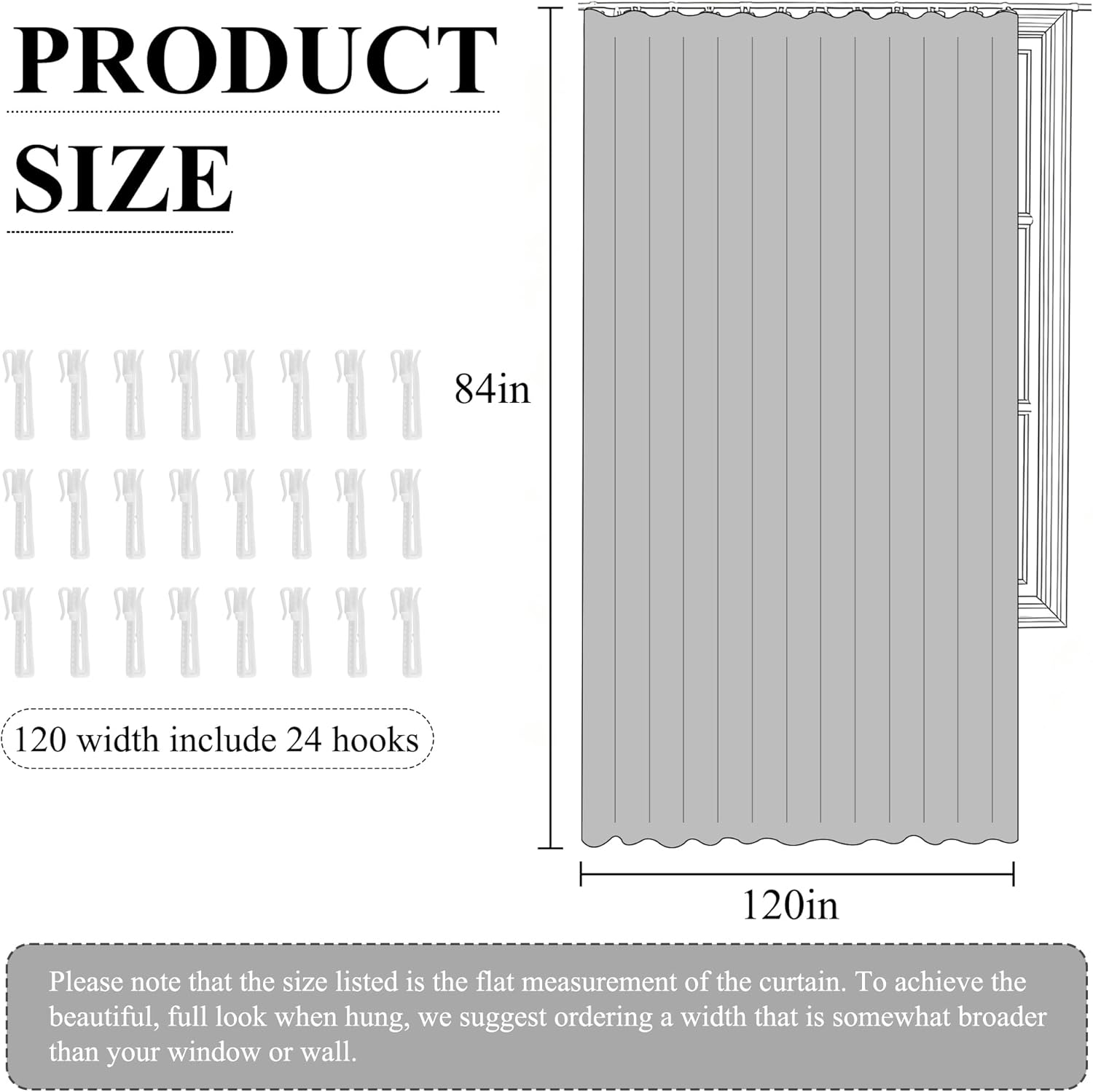 RYB HOME Total Blackout Curtain for Bedroom/Office, 120 inches Wide Drape for Living Room Big Window, 84 inches Long Sliding Door Curtain, Room Partition Divider, Black, 1 Panel