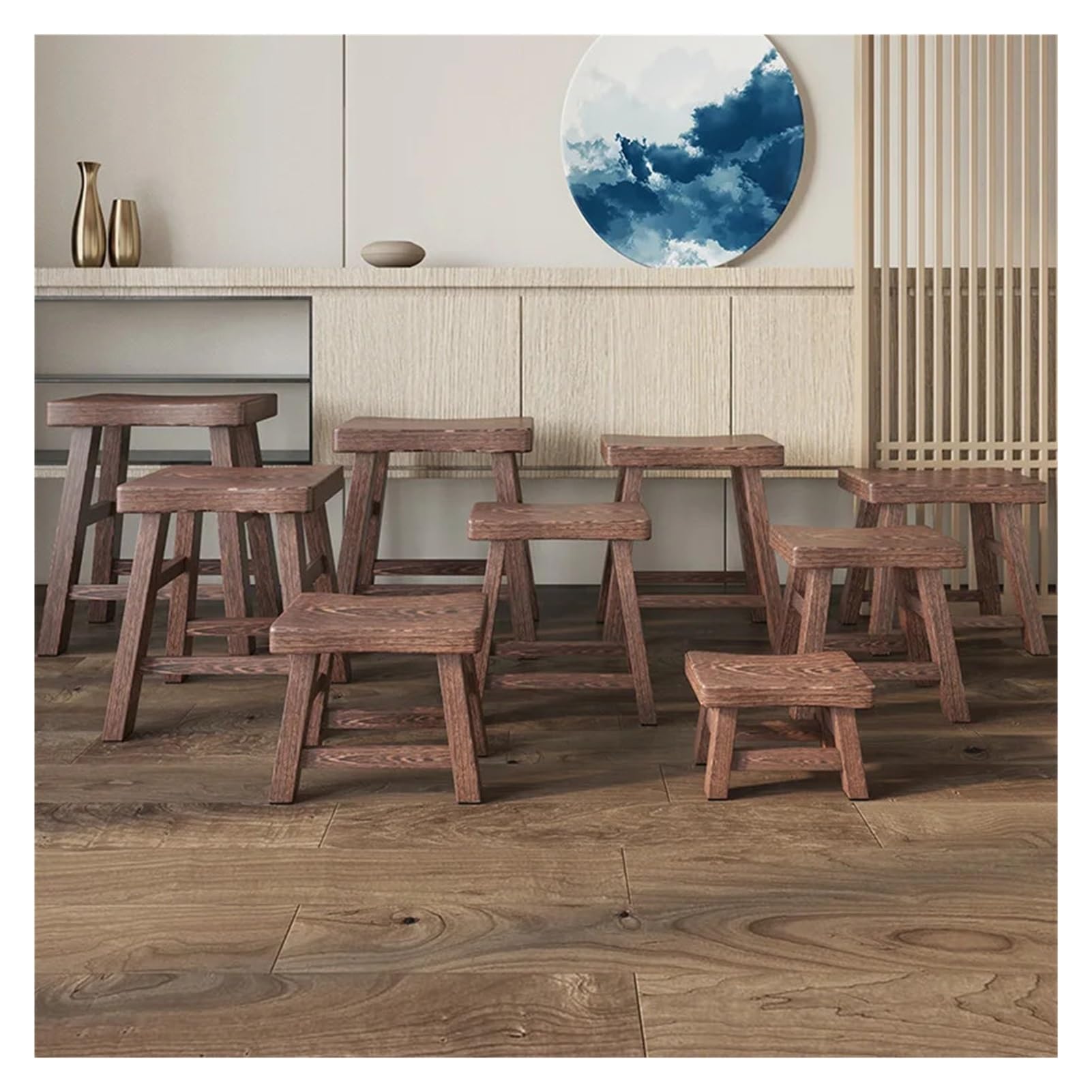 EOFNWKER Small Stool Bathing Stool Solid Wood Small Bench Taboret(21X27X13cm)
