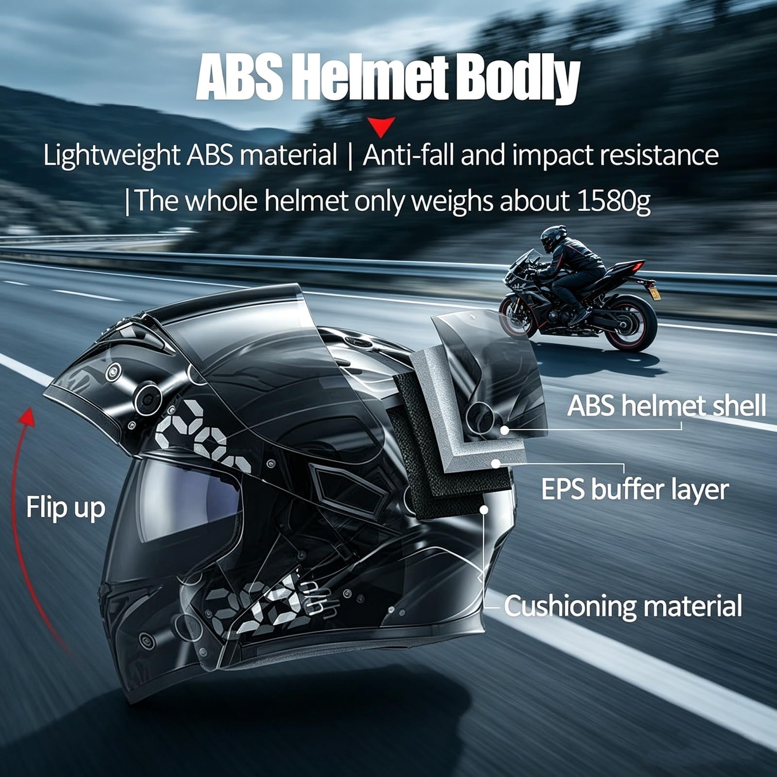 Kask Motocyklowy Szczękowy z Homologacją ECE, Kask Modułowy z Podwójną Blendą, Skorupa ABS dla Skutera i Motocykla(1,XL)
