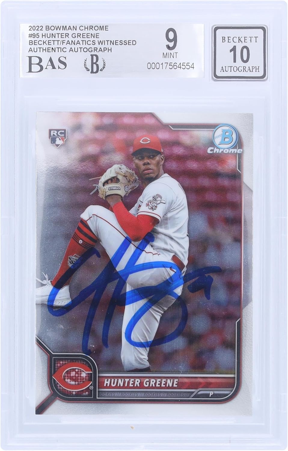 Hunter e Cincinnati Reds Autographed 2022 Bowman Chrome #95 Beckett Fanatics Witnessed Authenticated 9/10 Card - Baseball Slabbed Autographed Cards