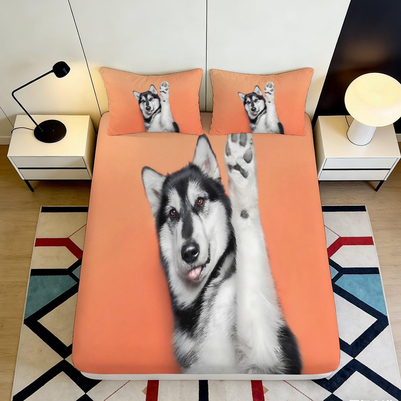 Pnayamiorkfel Style-2 3D Printed Husky Dog Fitted Sheet Orange Microfiber Soft Breathable Cartoon Paw Bed Cover For Bedroom Dorm Mattress Decor 90X200x25cm