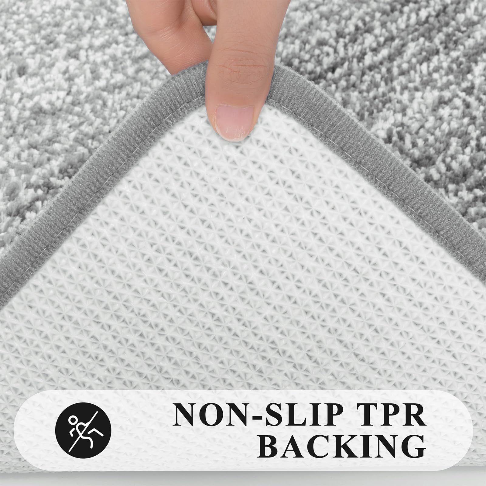 Pauwer Lot de 3 tapis de salle de bain à poils longs avec contour en forme de U et peluche absorbante, en microfibre absorbante, lavable en machine, gris