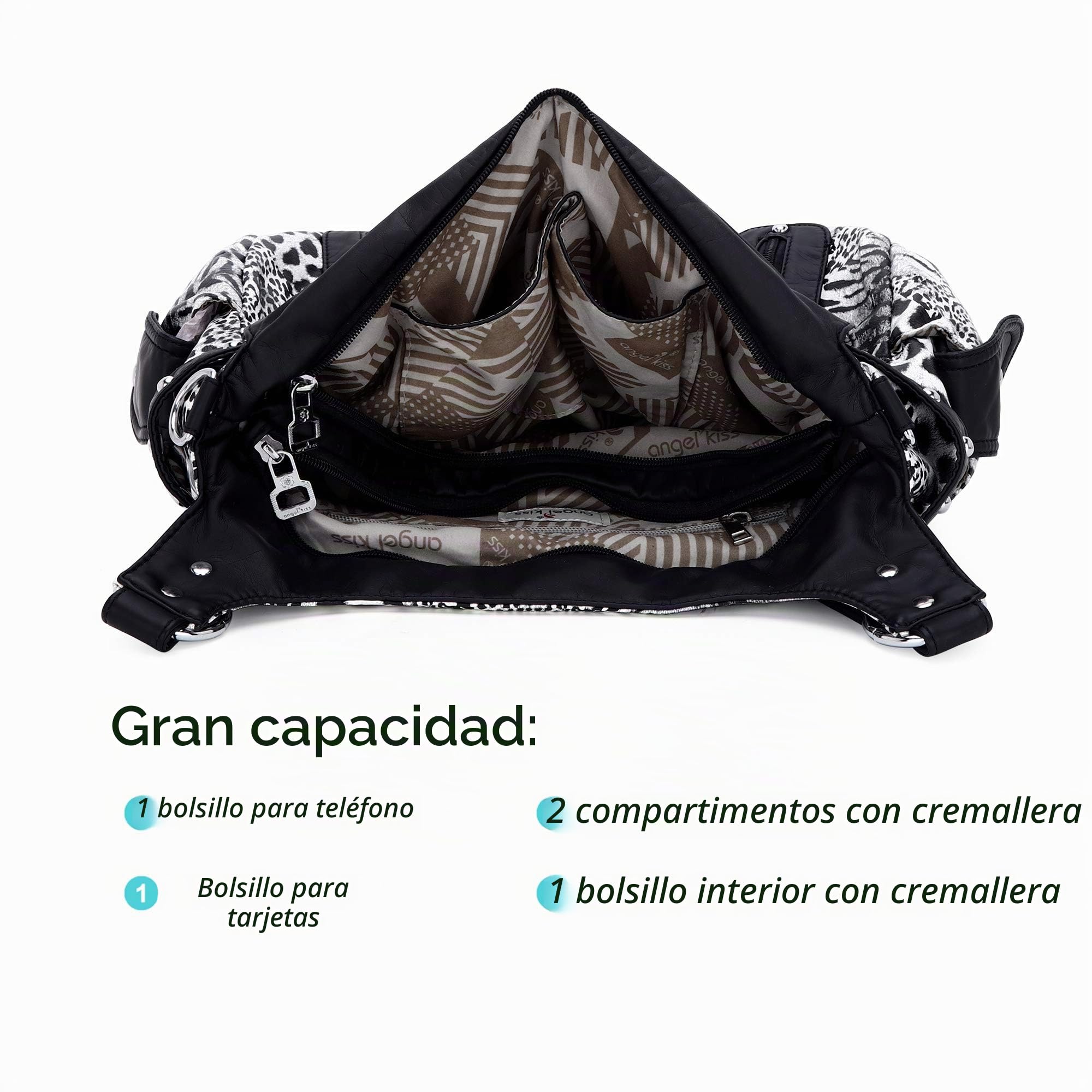 Angelkiss - Bolsos grandes con asas para mujer, de piel sintética lavada, de media luna tipo hobo, de hombro, bohemios, cruzados