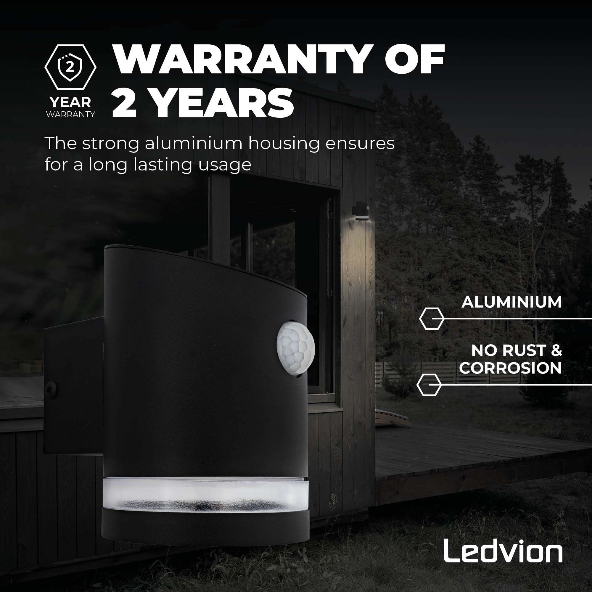 Ledvion - Lampada da Parete LED Solare con Sensore, 3000K, IP44, Nera, Elara, Lampada da Esterno, Luce Atmosferica, Illuminazione da Giardino