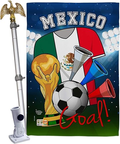 HS192101-BO-02 - Bandera de la Copa del Mundo de México (28" x 40" con mástil de bandera), multicolor