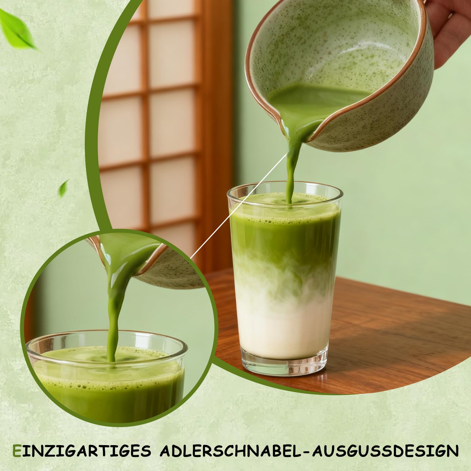 WERTIOO Matcha Set 8 Stück mit Handbuch - Matcha Tee Set, inkl. Keramik Matcha Schale, Schneebesenständer, Matcha besen, Matcha Sieb, Bambuslöffel, Perfektes Teegeschenk für Matcha Liebhaber (Grün)