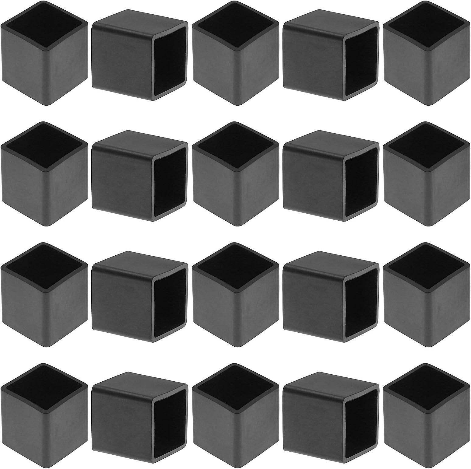 Bonsicoky 20Pcs Square Furniture Leg Caps 3/4" x 3/4" (20 x 20mm), Anti-Slip Rubber Chair Leg Caps, Furniture Floor Protectors for Chair Table Sofa, Black