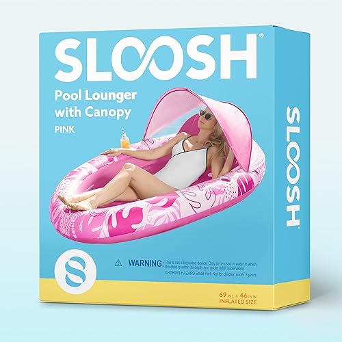 Miniatura 7 de SLOOSH Flotadores de piscina con toldo Flotador inflable ovalado XL para adultos con cubierta ajustable para sombra solar, flotador de bronceado