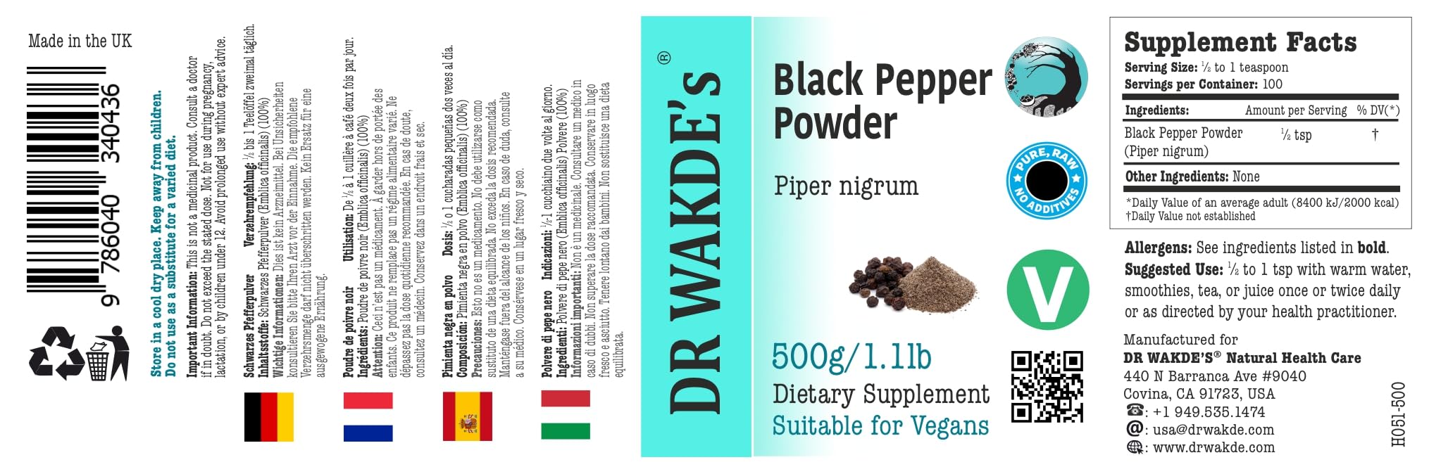 DR WAKDE'S Pippali-Pulver (langer Pfeffer) | 1 kg | Reines, rohes und getrocknetes Pulver | Ayurvedisches Kraut | vegan | Nichts hinzugefügt, nichts entfernt | Versand am selben Tag
