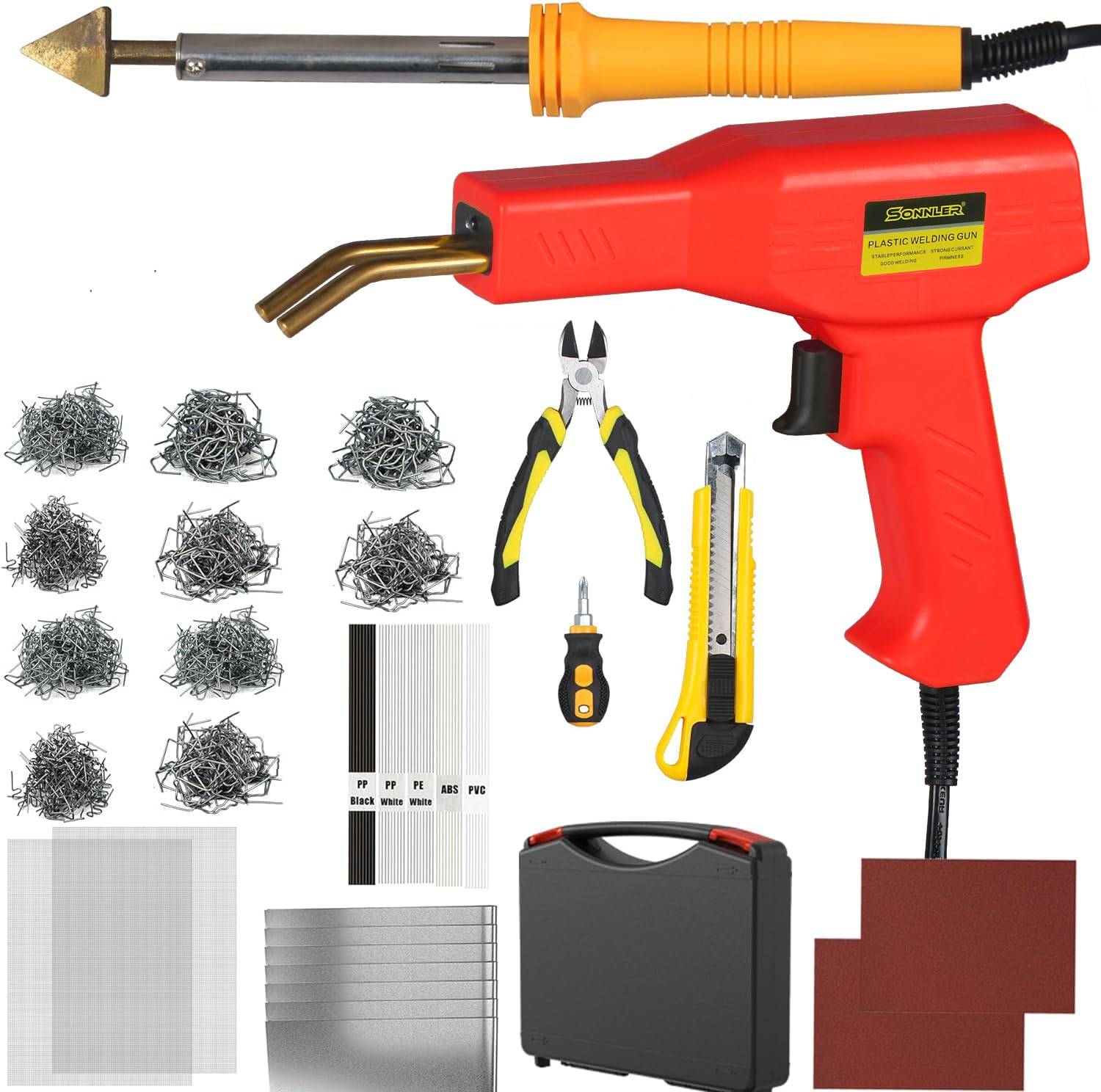 Plastic Welder Kit, 800 PCS Hot Stapler Plastic Repair Kit For Car Bumper Crack Repair, Plastic Welding Kit With Plastic Iron, Plastic Rods,Mesh,
