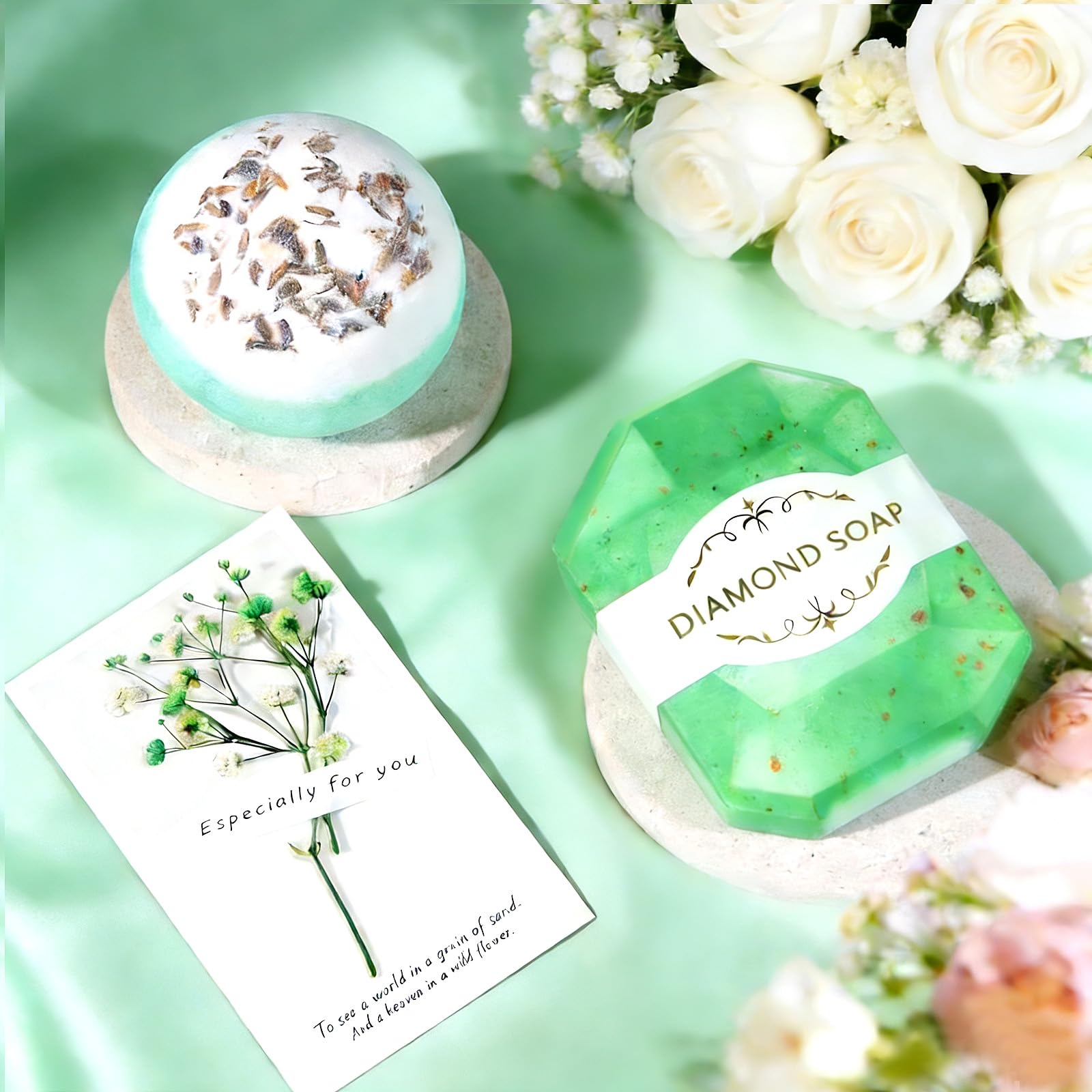 Birthday Gifts for Women, Thank You Gifts, Get Well Soon Relaxing Spa Gift Basket with Flannel Blanket for Mom, Grandma, Sister, Wife, Girlfriend, Teacher Appreciation Graduation Gift (green)