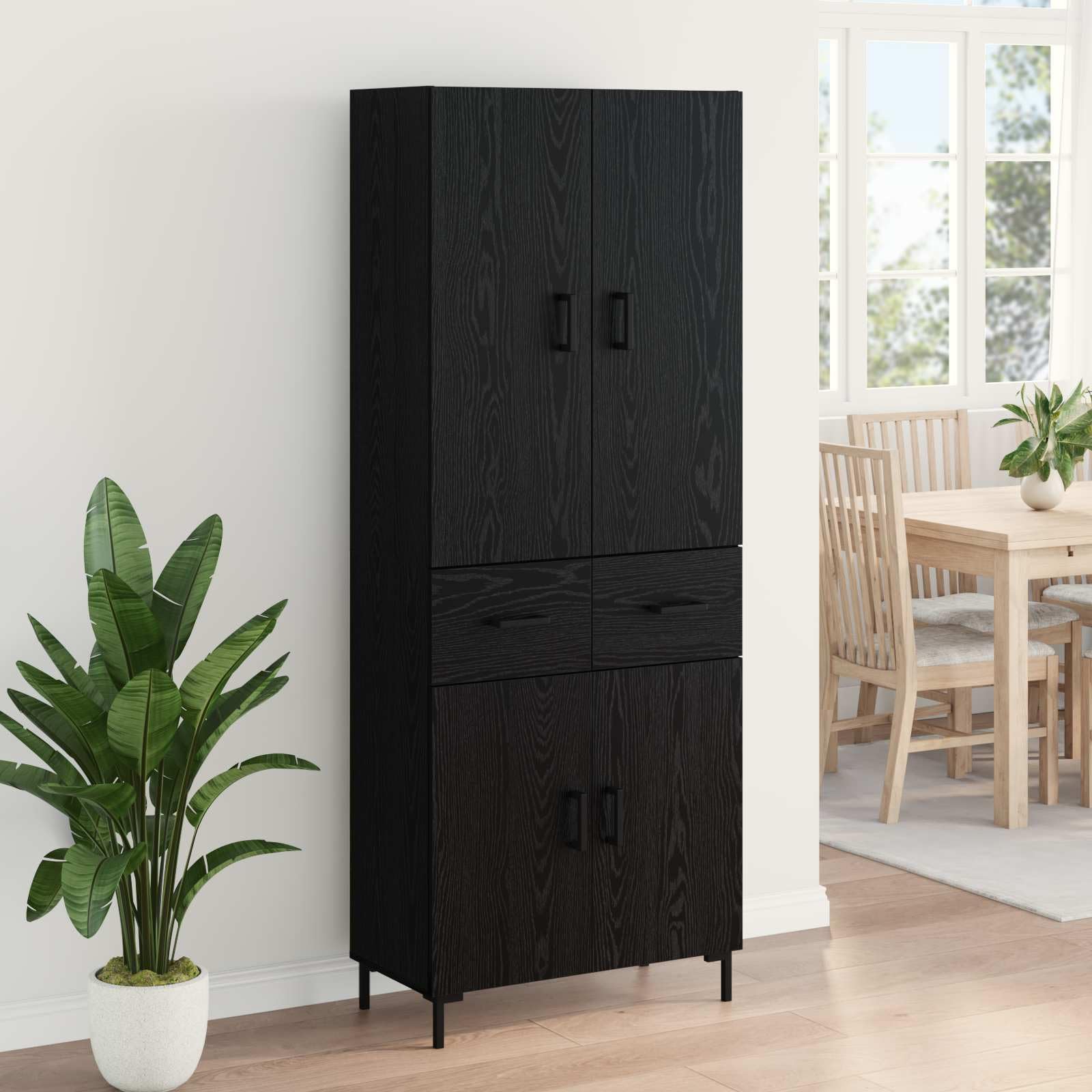 Armadietto alto di alta qualità, 69,5 x 34 x 180 cm, in legno, con cassetti, ante e ripiani, per soggiorno, sala da pranzo, corridoio, ufficio