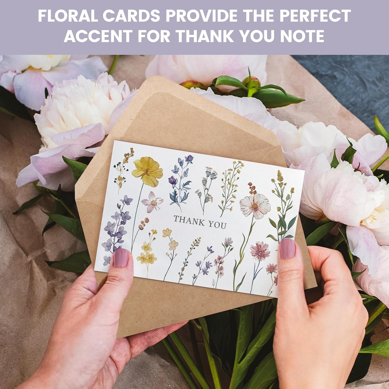 102 PACK Floral Thank You Cards With Envelopes (4"x6") - Wildflower Blank Cards With Adhesive Envelopes & Matching Stickers for Wedding, Bridal Showers, Baby Showers, Birthday, All Occasion - Image 4