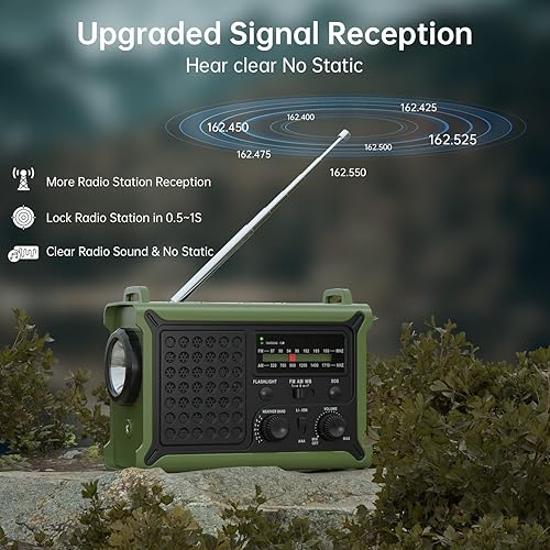 Miniatura 2 de Radio de emergencia de 12000 mAh44400 mWh, radio meteorológica aprobada por NOAA con panel solar portátil AMFM, manivela, entrada de CA, batería