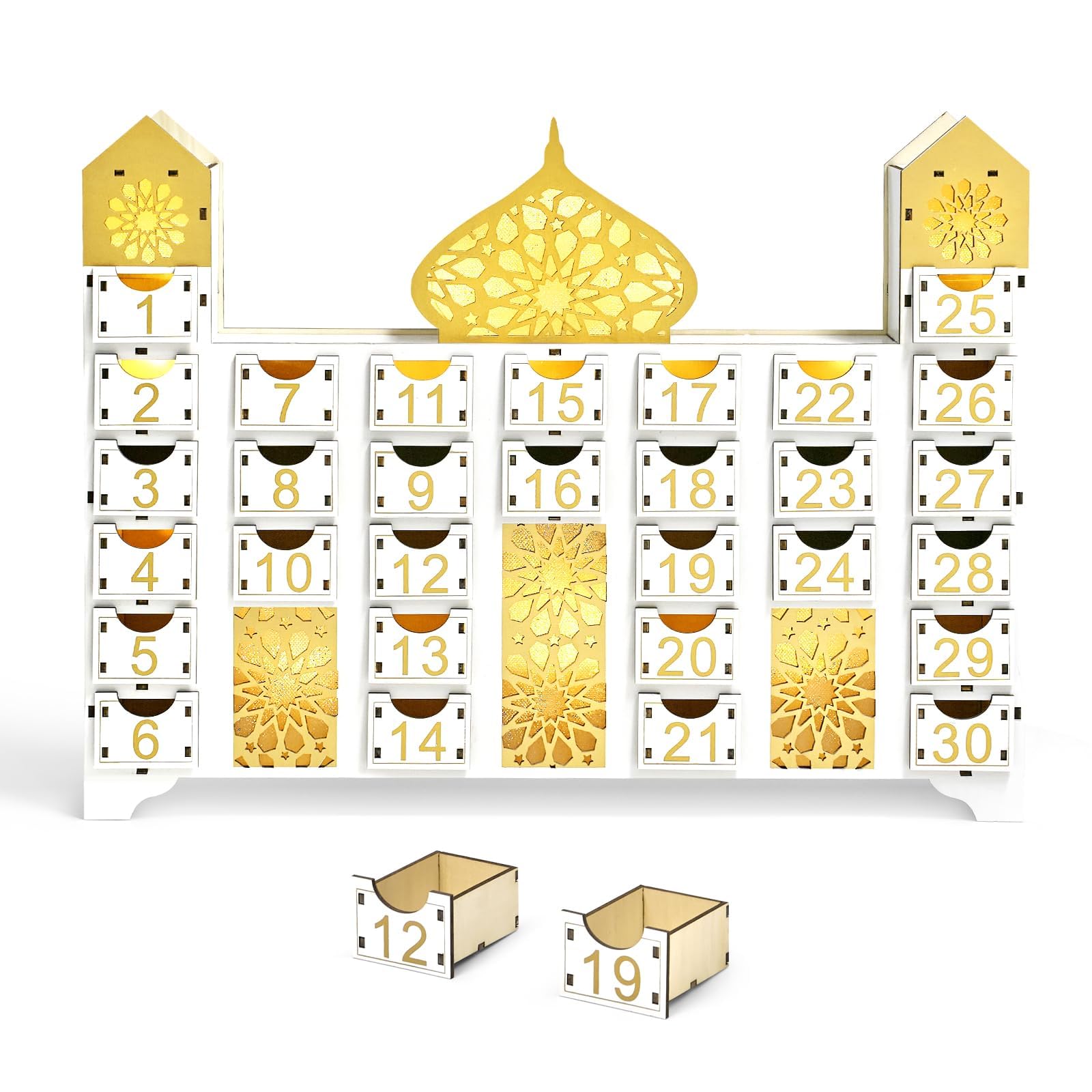 Ramadan-Countdown-Kalender, Eid Mubarak Adventskalender mit Schublade, Moscheeform, befüllbar, muslimische Ramadan-Dekoration für Zuhause, Urlaub, Tischdekoration, Geschenk, Partyzubehör