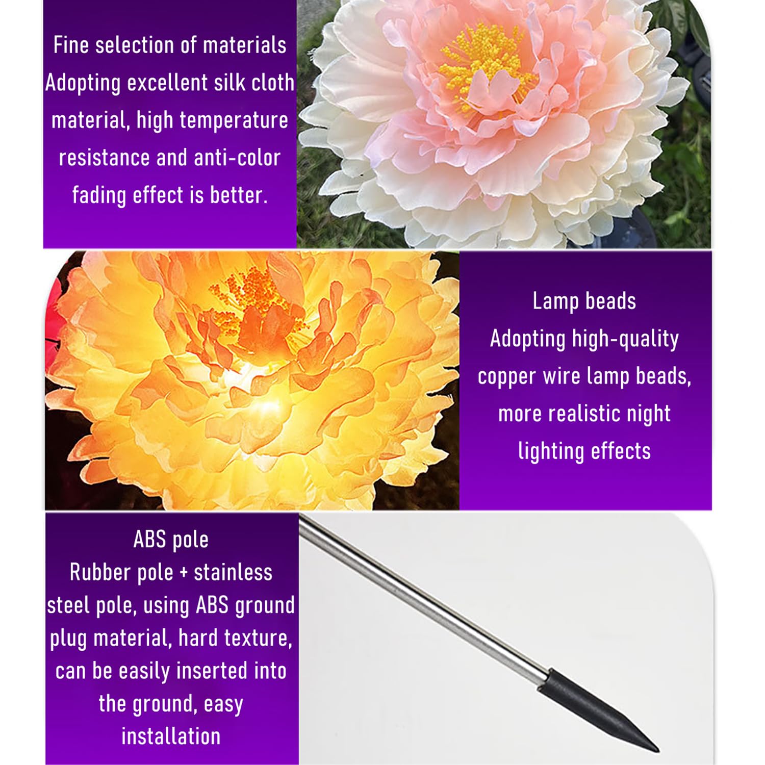 MIOBER Luci Solari Decorazioni Natalizie Per Esterni Luci Solari Impermeabili Per Fiori Di Peonia Con 15 Perline Luminose In Filo Di Rame Illuminazione Paesaggistica Per Giardino Con Prato