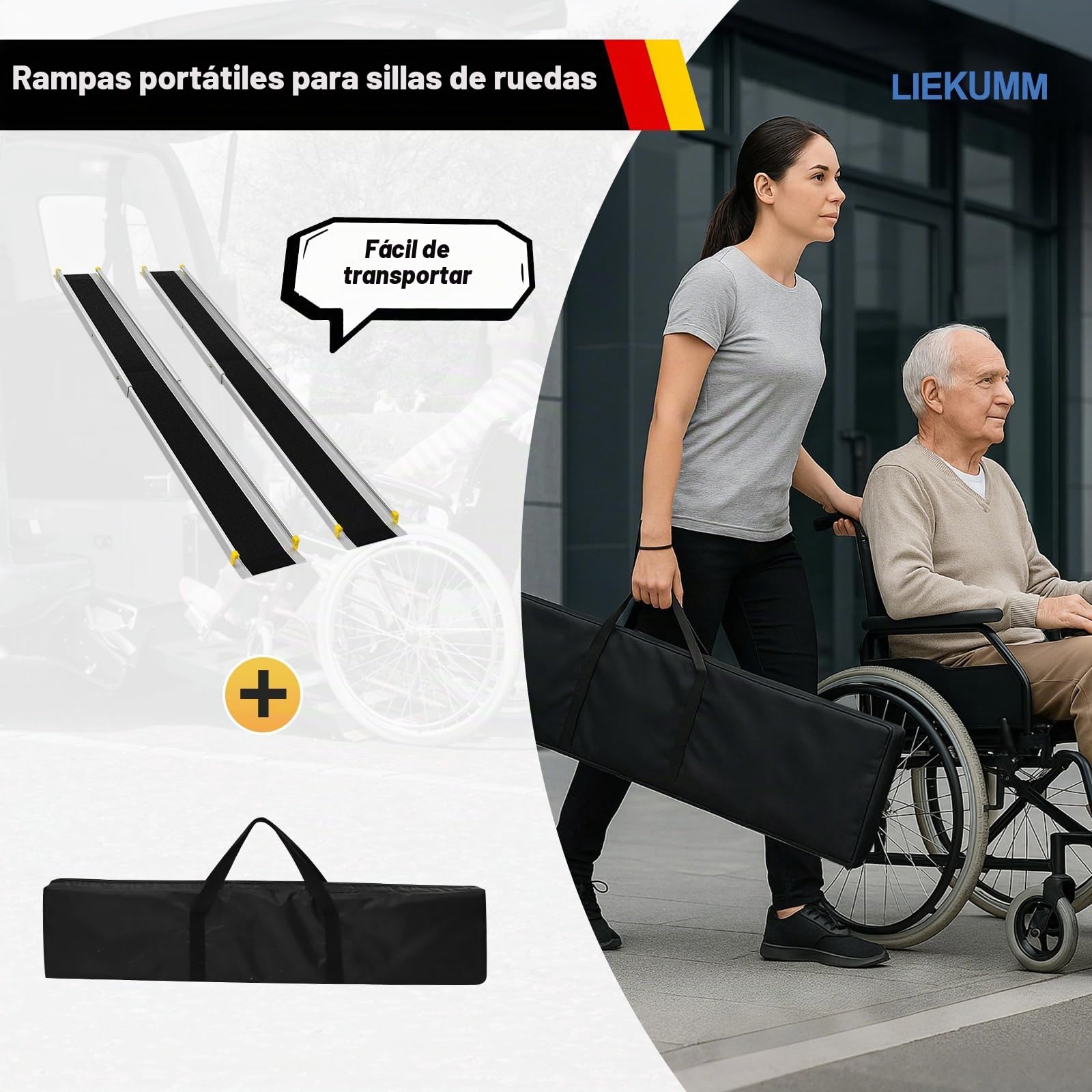 LIEKUMM Rampa telescópica para sillas de ruedas de 105 a 183 cm, capacidad de carga de 300 kg, rampa telescópica para umbrales de puerta, sillas de ruedas eléctricas, bicicletas, 3 longitudes