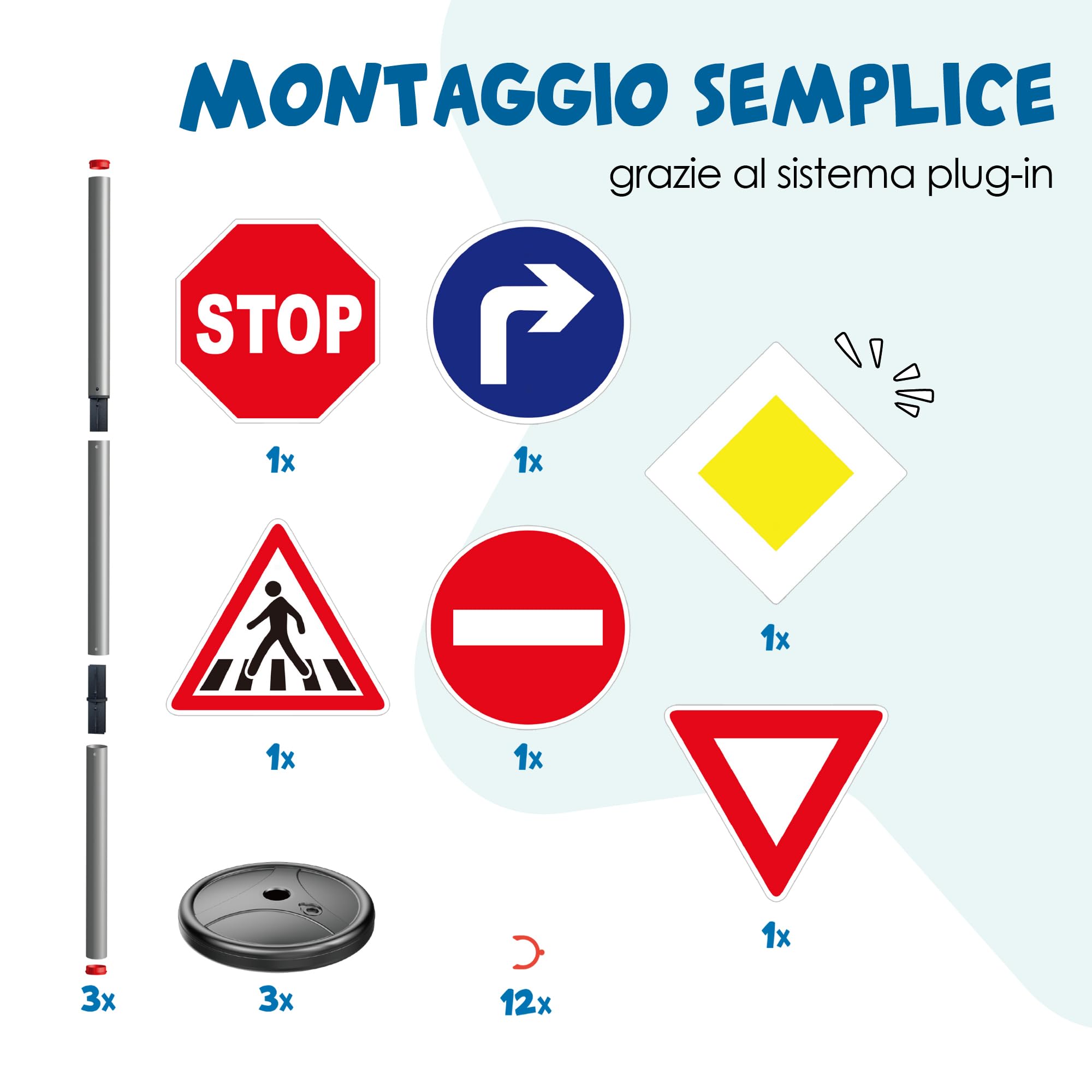 alldoro 60231 Segnali stradali - Set di 6 segnali stradali per Bambini, per l'educazione alla Sicurezza Stradale, Altezza 75 cm