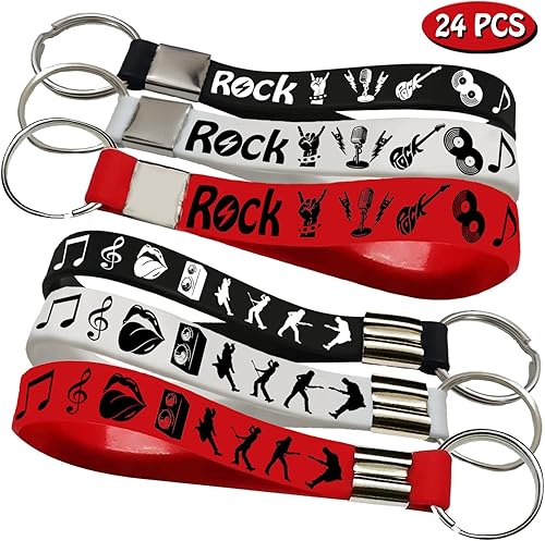 Miniatura 2 de 24 llaveros de silicona Rock and Roll, llaveros de goma -80s 90s Party Supplies Music Guitar Rap Hip Hop Cumpleaños Baby Shower Party Favores