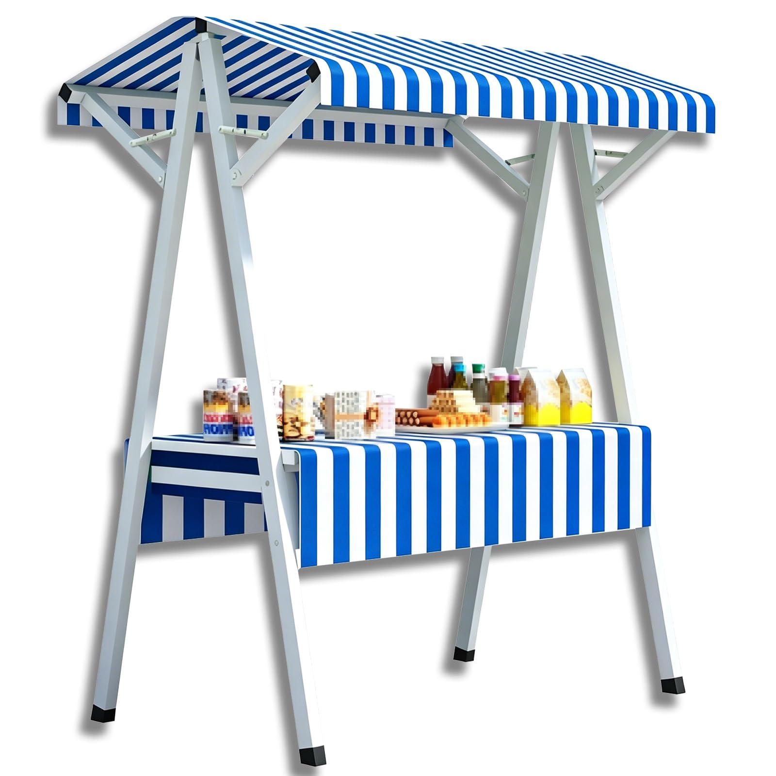 Bancarella pieghevole con tettoia, Carretto portatile per mercati, fiere e vendita ambulante all’aperto(Blue,160x60x200cm/63x24x79in)