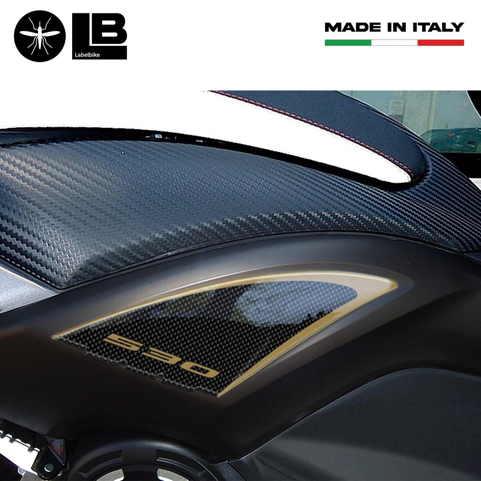 labelbike - 2 3D Side Resin Stickers for Motorcycle Scooter Compatible with Yamaha Tmax 530 2012-2016 Color Carbon Gold