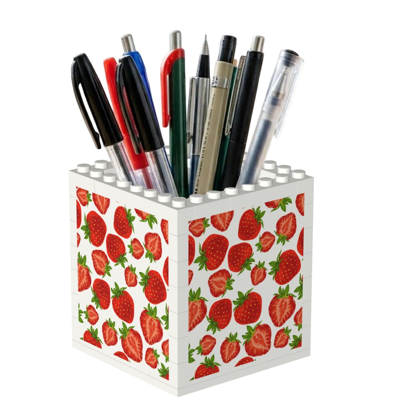 Poadnly Strawberry Red, Pen Pot Pencil Holder for Office Home School, Compact Desk Organiser for Office Stationery