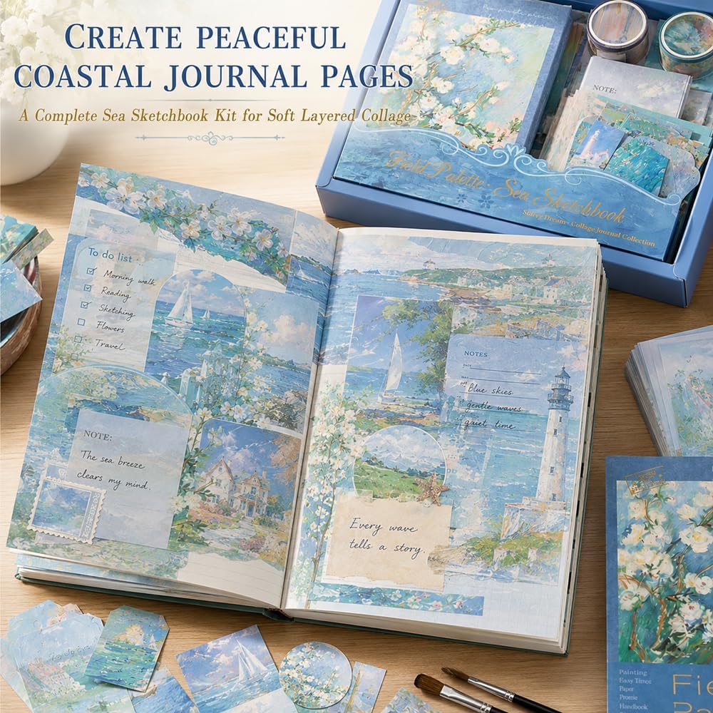 Diuhofart Sea Sketchbook Scrapbooking Kit, 128 Pcs Journal Set