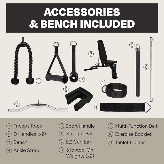 Inspire Fitness FT1 Functional Trainer with Bench - Compact at Home Workout Machine with Accessories - Two 165 lb Weight Stacks - Smooth Glide Cable Machine with Weight Bench