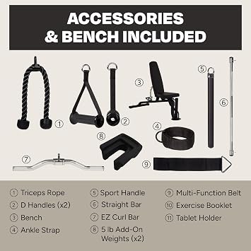 Inspire Fitness FT1 Functional Trainer with Bench - Compact at Home Workout Machine with Accessories - Two 165 lb Weight Stacks - Smooth Glide Cable Machine with Weight Bench