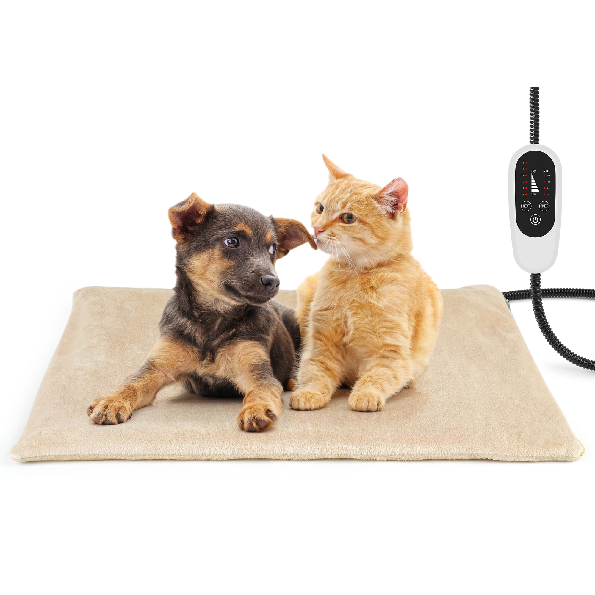 NICREW Tapis Chauffant Chien Chat L 70 x 40cm avec Minuterie Auto Off, Coussin Chauffant Electrique pour Animaux Temperature Reglable avec Cordon Anti Morsure, Kaki, 75W Max