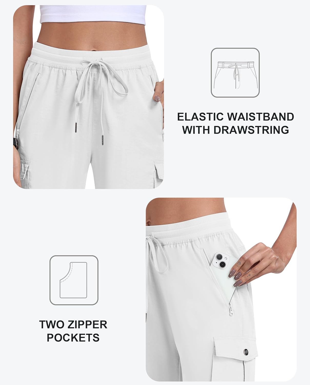 MoFiz Women's 10" Hiking Cargo Shorts Lightweight Quick Dry Outdoor Running Athletic Short Summer Travel Loose 6 Pockets