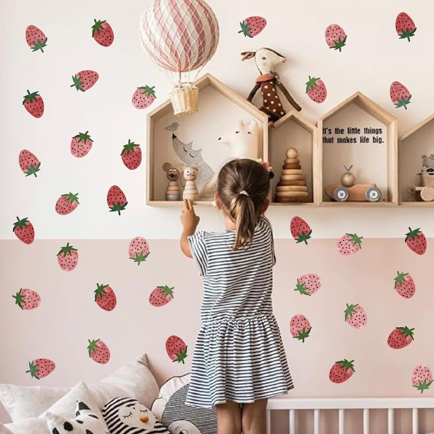 Strawberry Wall Decal Vintage Retro Fruit Wall Stickers Boho Nursery Decals for Wall Strawberries Stickers Removable Boho Wall Stickers for Kids Baby Room Bedroom Kitchen Decor