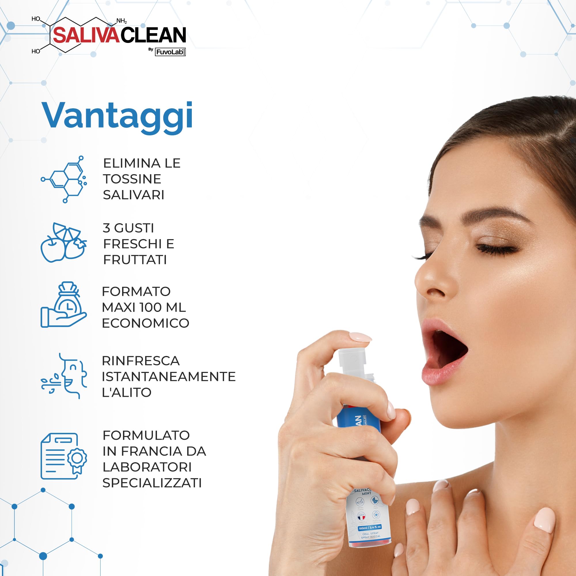 SalivaClean Anti-THC Spray Orale 100 ml Menta | Detox Salivare Istantaneo | Detergente Orale e di Saliva | Spray Detox Anti THC