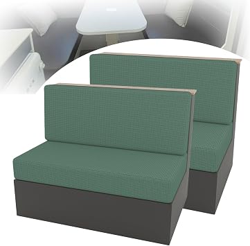 Solid Color RV Dinette Cushion Covers 2 Set, Jacquard Stretch Washable Camper Cushion Couch Covers, 2 Backrest Cover and 2 Bench CoverGreen