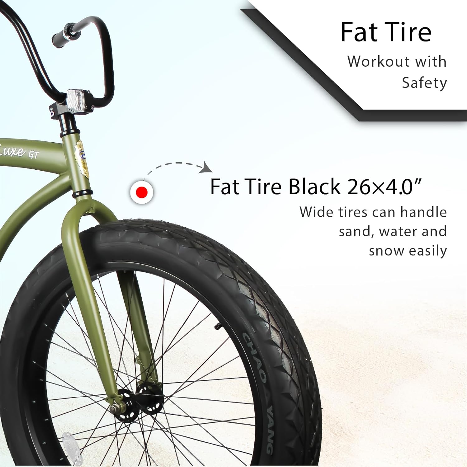 MICARGI Luxe GT 26-inch Beach Cruiser Bike, Coaster Brake 1-Speed, High Rise Handlebar, Fat Alloy Black Rim 80mm,26x4.0 Fat Tire Bike, Bike for Adults, Complete Cruiser Bikes